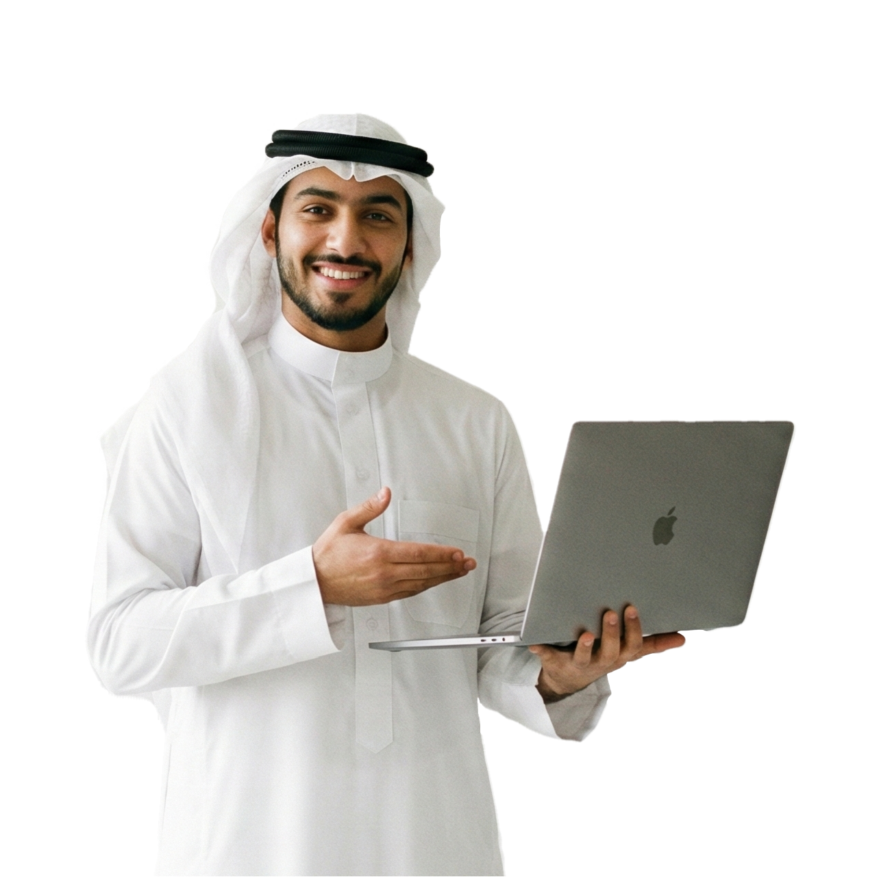 ممثل GIVC يعرض حلول الرعاية الصحية الرقمية على حاسوب محمول